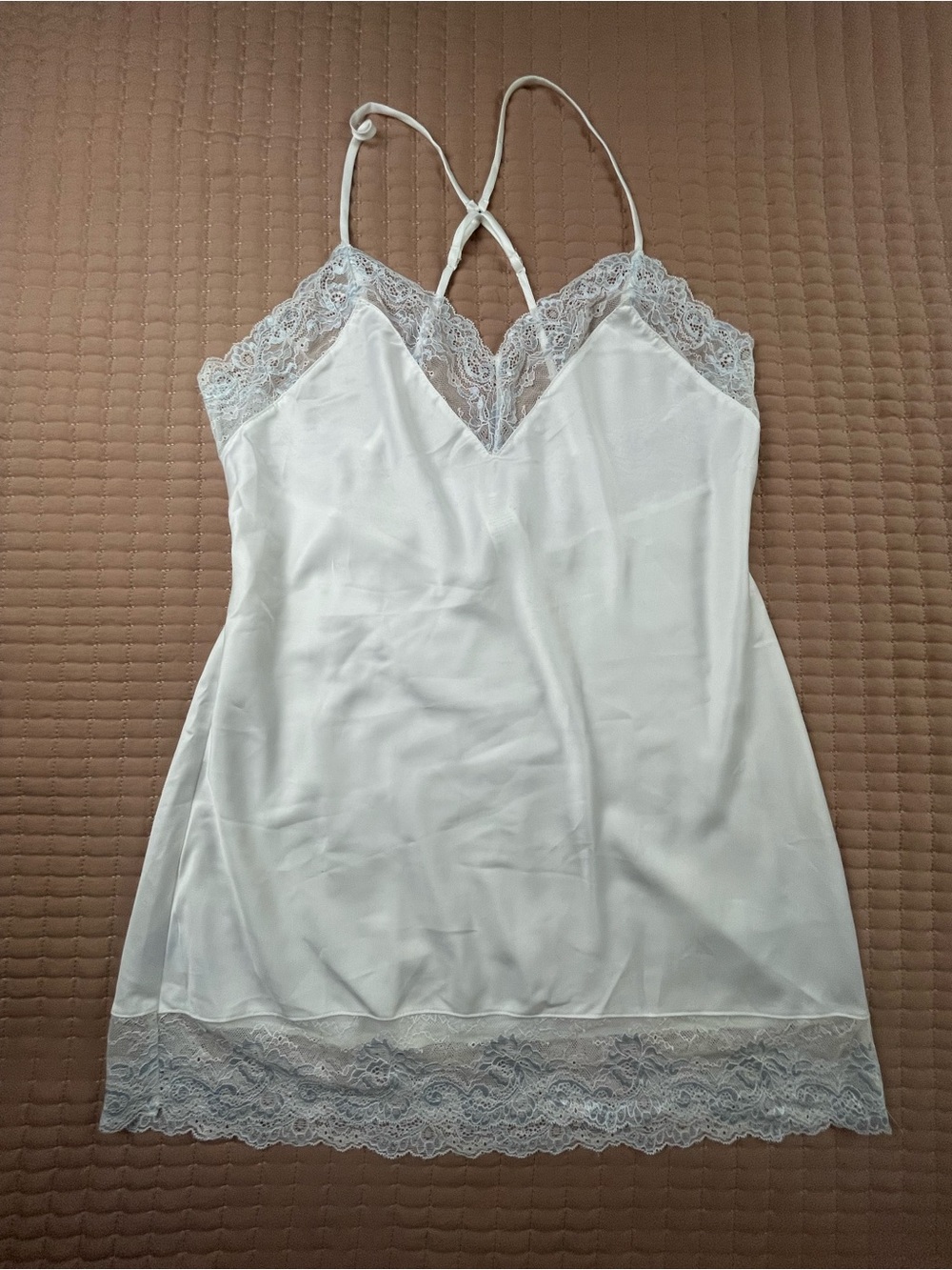In Bloom Lace Trim White Satin Lingerie Slip Dress Large